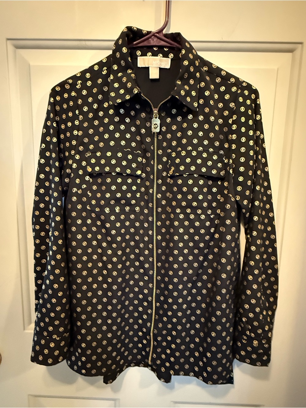 Michael Kors Black Shirt with Gold Logo Dot Print